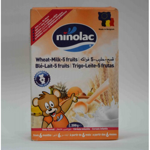 ninolac wheat 5 fruits milk baby cereal from 6 months 200 gm